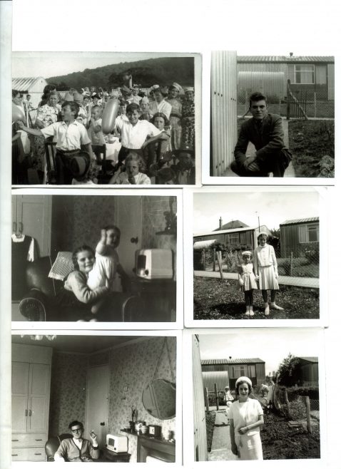 Set of 6 scanned family photos with indoors and outdoors of Arcon Mk V prefab, Treberth Estate, Newport, Wales | Blanchet,Elisabeth