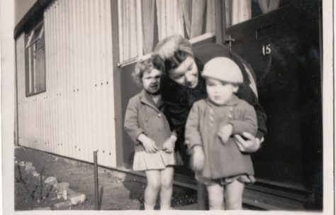 Kathryn with her mum Connie and brother Neal outside their prefab in St Pauls Cray
