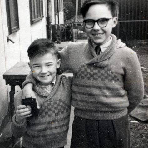 John and his brother outside the prefab in Underhill Road, London SE22