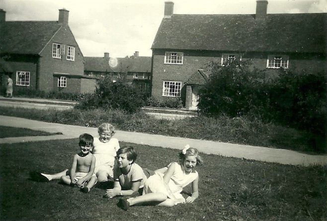 Peter and pals with marbles area to the right. Abbots Gardens